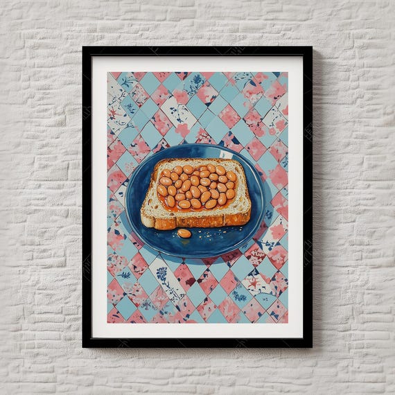Beans On Toast Wall Art British Breakfast Print Funny Food Poster Retro Kitchen Decor Illustration 206