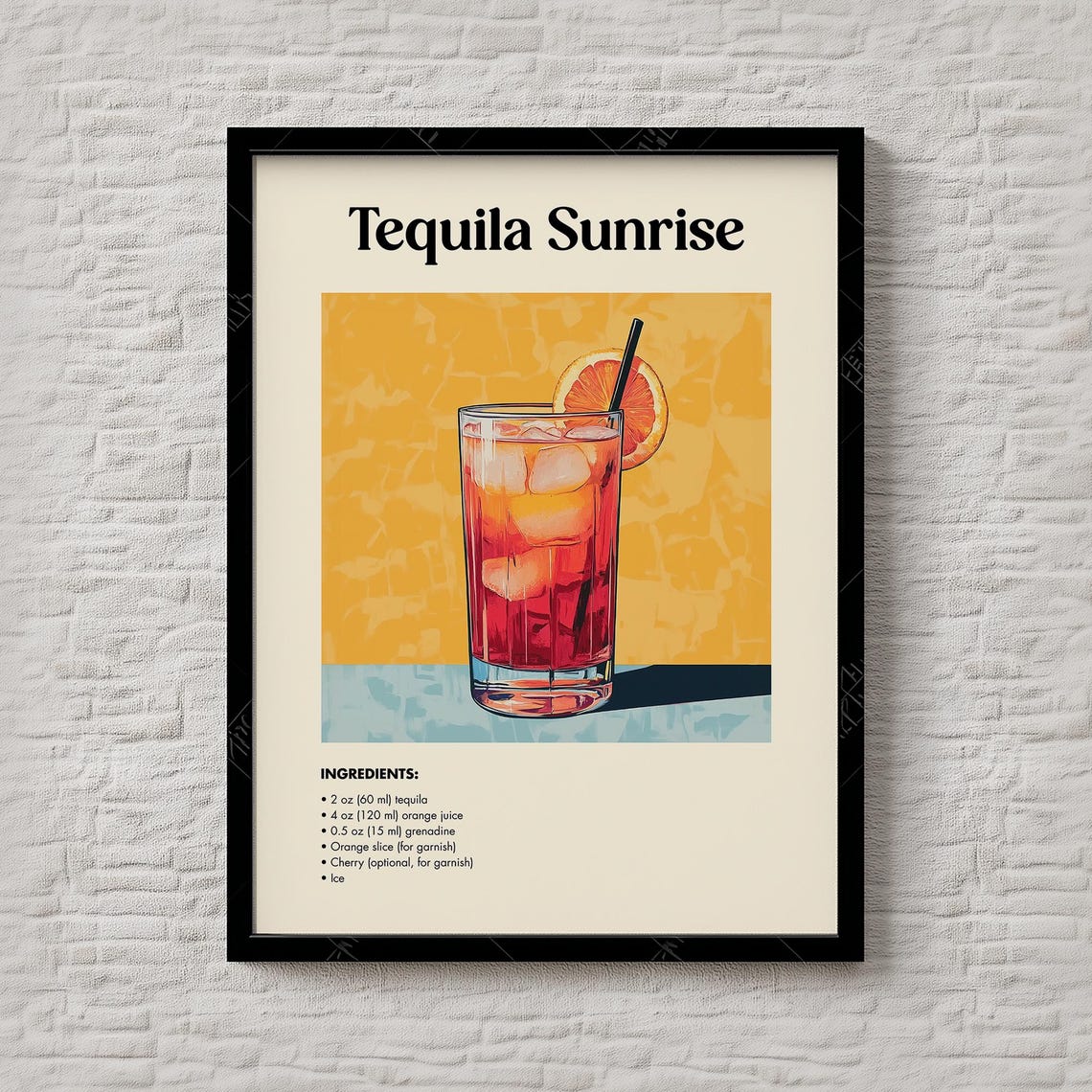 Tequila Sunrise Cocktail Recipe Tropical Sunset Drink Poster