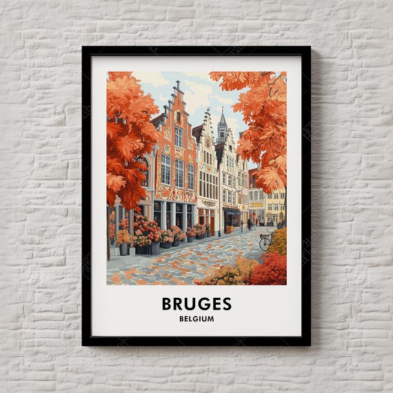 Bruges Travel Print Boho European Cityscape Wall Art For Bedroom Studio Gallery Illustration Instant Poster 069