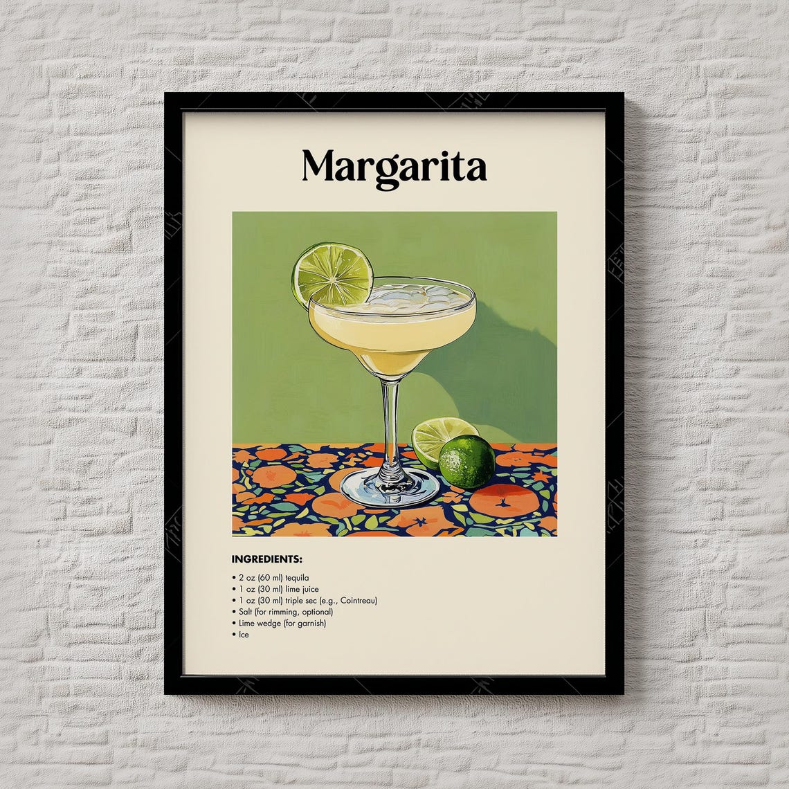 Margarita Tequila Lime Classic Cocktail Recipe Illustration Poster