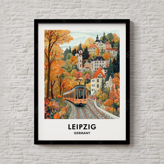 Leipzig Germany Autumn Tram Old Town Churches Vintage Travel Poster