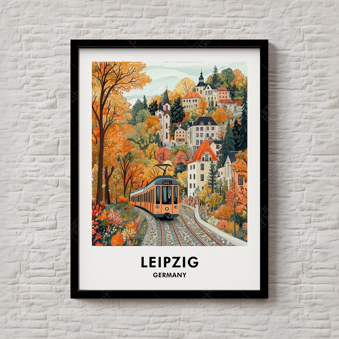 Leipzig Germany Autumn Tram Old Town Churches Vintage Travel Poster