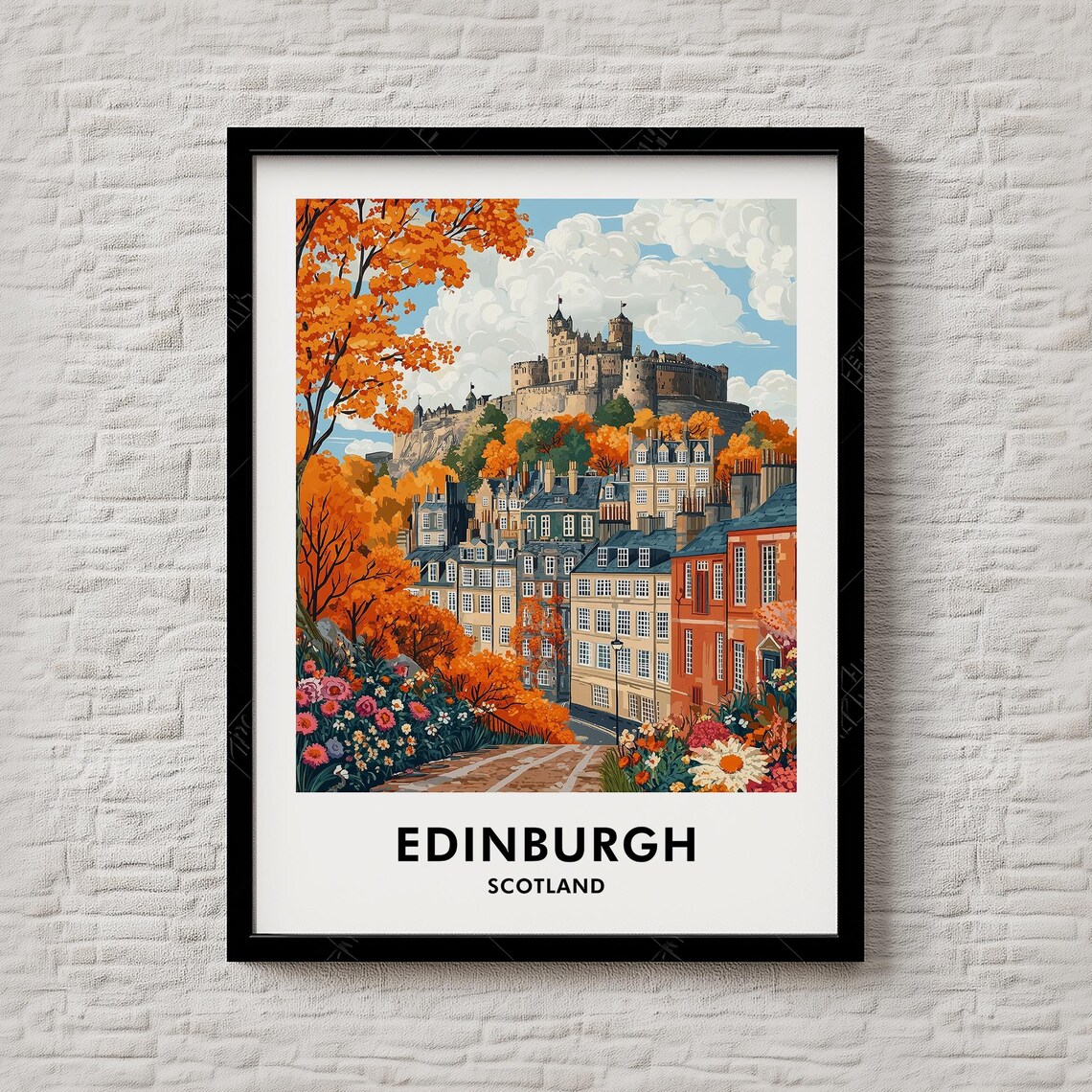 Edinburgh Scotland Castle Autumn Old Town Fall Travel Poster