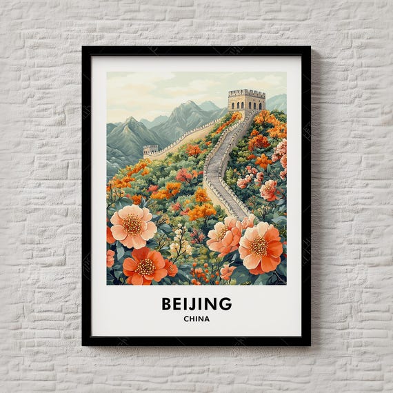 Beijing Travel Poster Retro Chinese Landmark Illustration Wall Art For Study Room Decor Instant Print 063