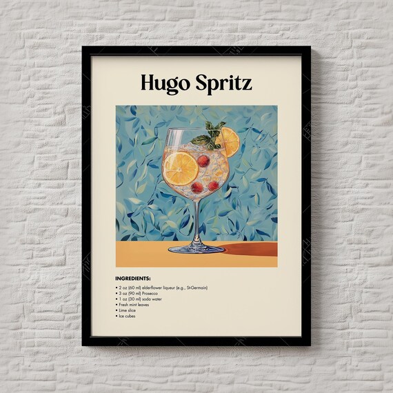 Hugo Spritz Elderflower Prosecco Summer Cocktail Recipe Poster