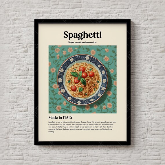 Spaghetti Made in Italy Classic Comfort Vintage Pasta Kitchen Poster