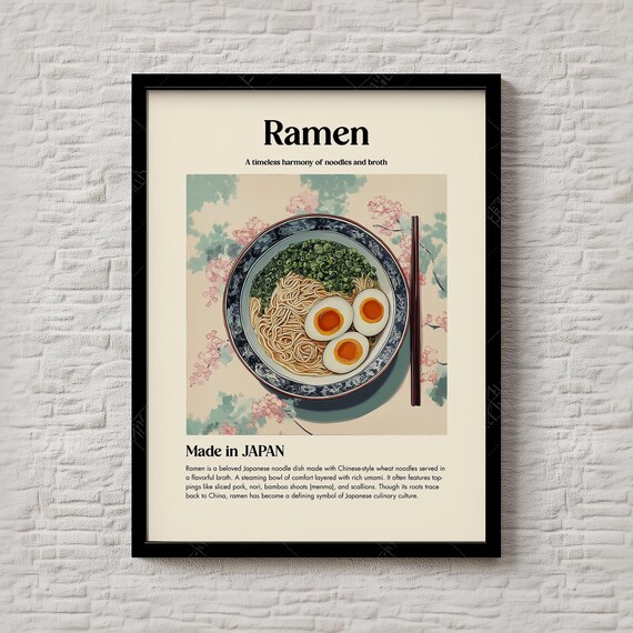 Ramen Japanese Noodle Bowl Soft Eggs Chopsticks Kitchen Food Print