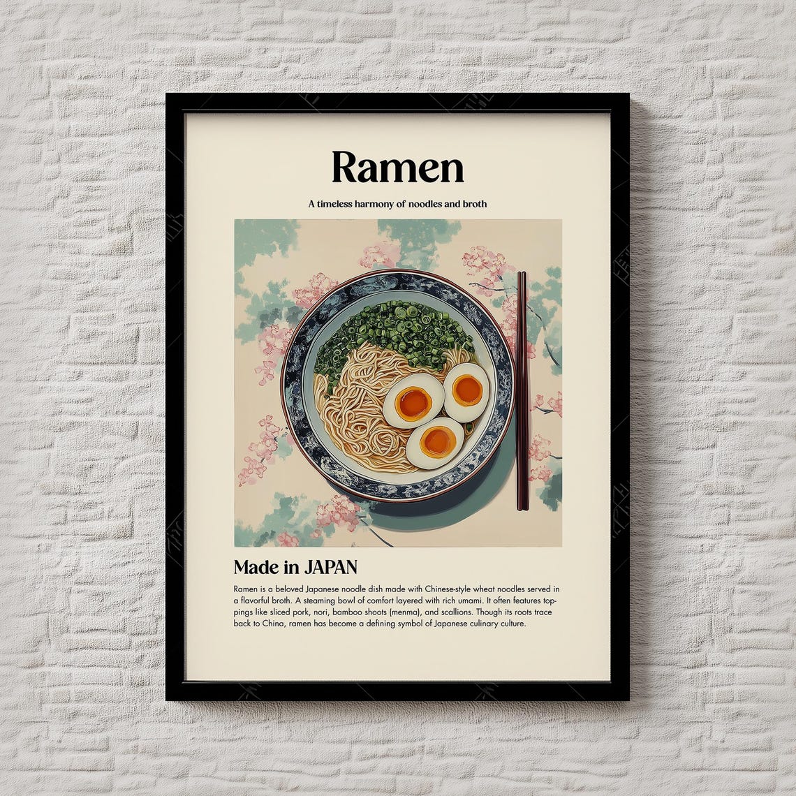 Ramen Japanese Noodle Bowl Soft Eggs Chopsticks Kitchen Food Print