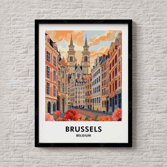 Brussels Travel Print European Cityscape Illustration For Birthday Gift Ideas Or Personal Gallery Wall 070