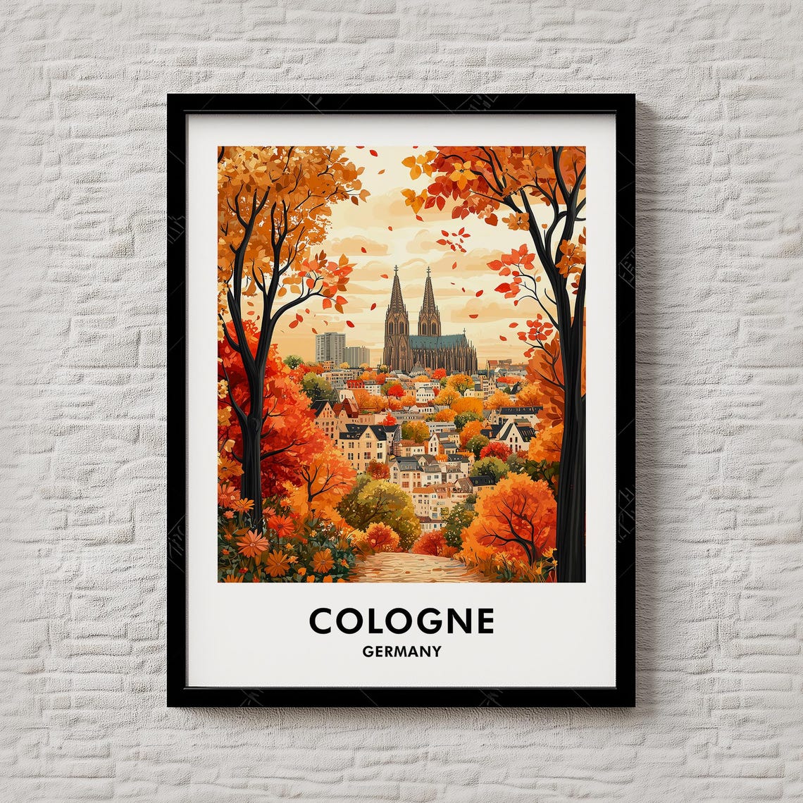 Cologne Germany Cathedral Autumn Foliage Cityscape Travel Poster