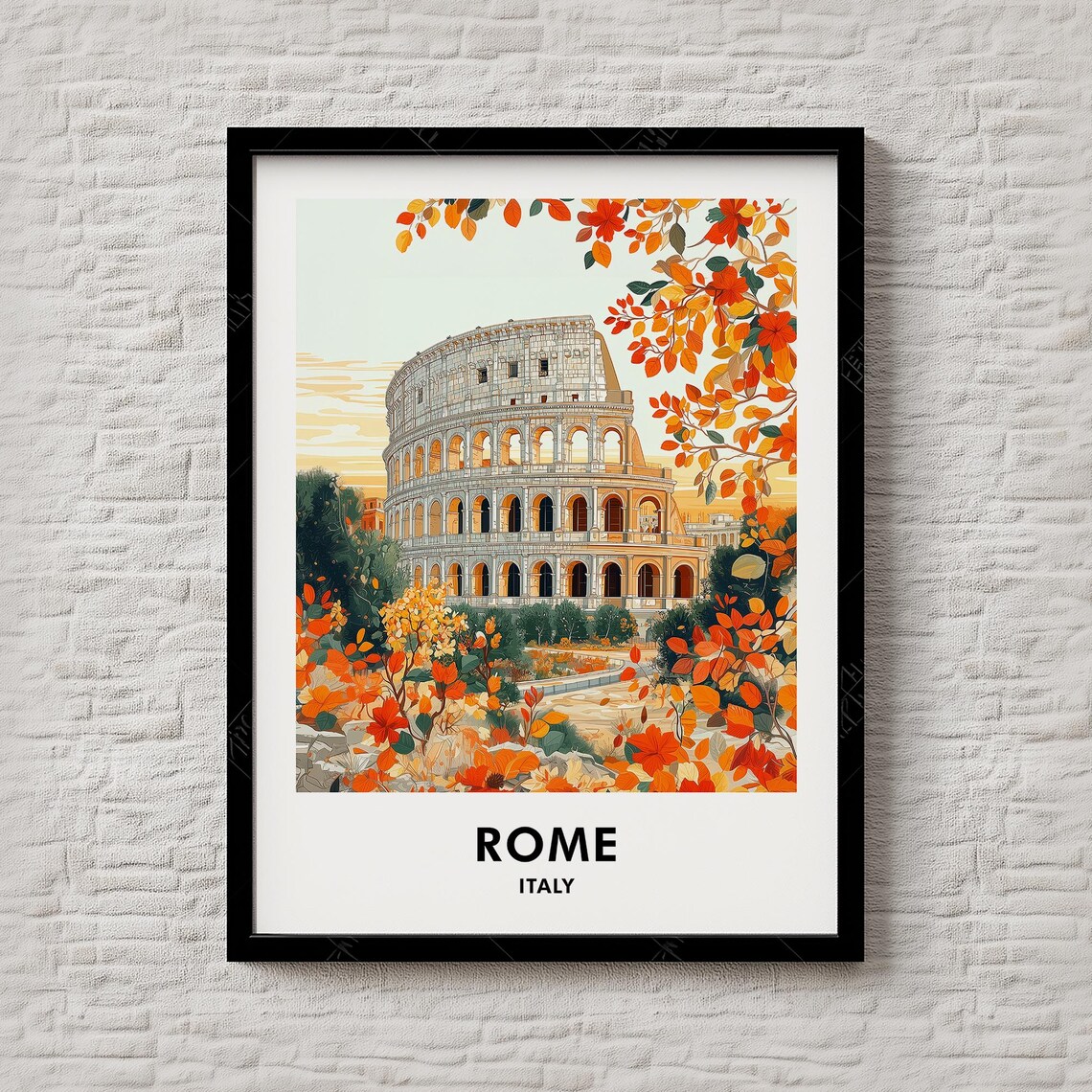 Rome Italy Colosseum Autumn Foliage Sunset Retro Travel Poster