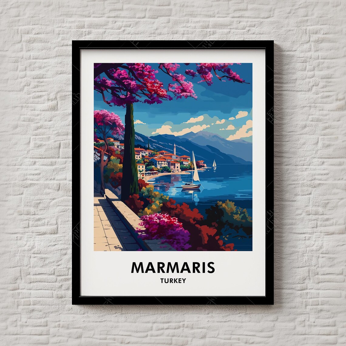 Marmaris Turkey Turquoise Coast Sailboat Bougainvillea Poster