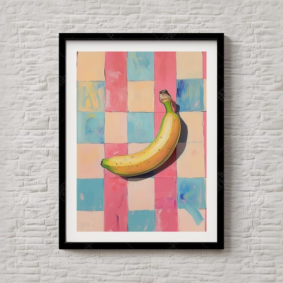 Banana Wall Art Print Playful Fruit Poster Pastel Kitchen Decor Food Fun Colorful Illustration 205