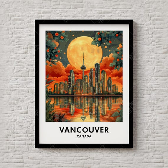 Vancouver Travel Print Canada City Wall Art Poster For Living Room Or Office Decor Instant Illustration 176