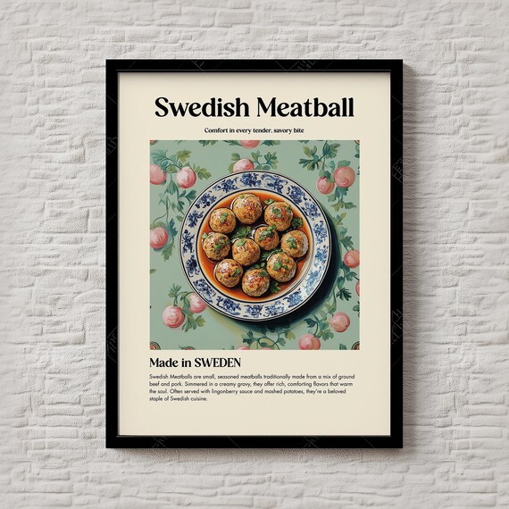 Swedish Meatballs Made in Sweden Vintage Food Art Kitchen Poster