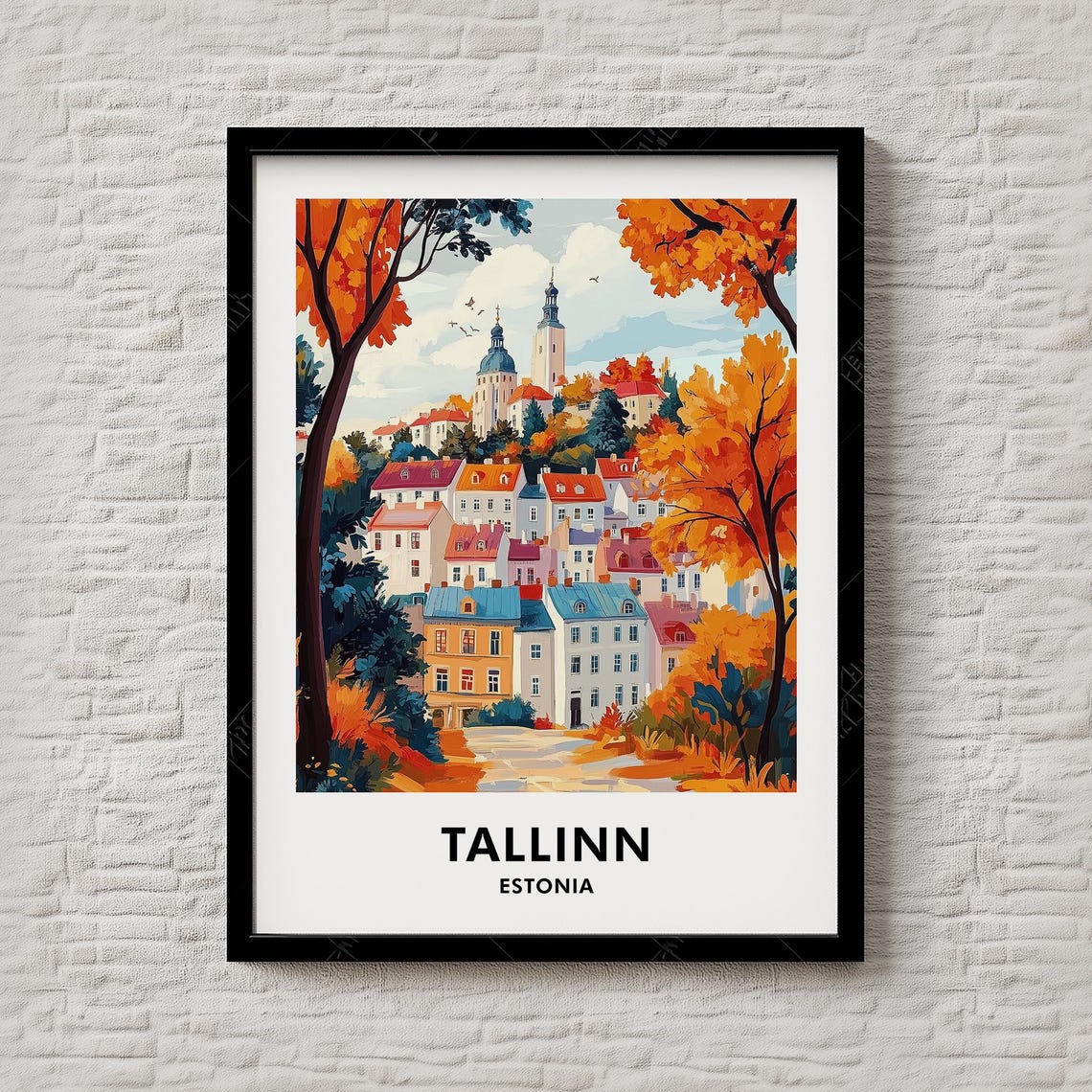 Tallinn Estonia Travel Poster Old Town Autumn Hilltop Cityscape Art