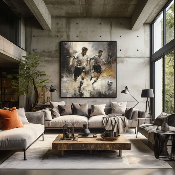 Soccer Players Wall Art Soccer Poster Rain Soccer Game Print
