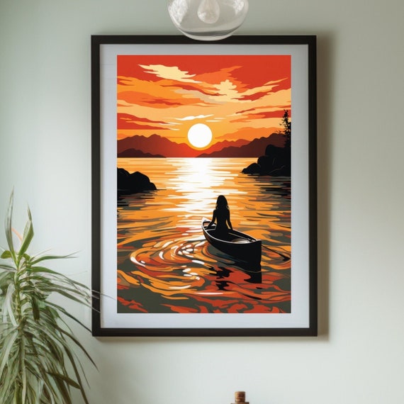 Canoe Sunset Wall Art Sunset Canoe Poster Print