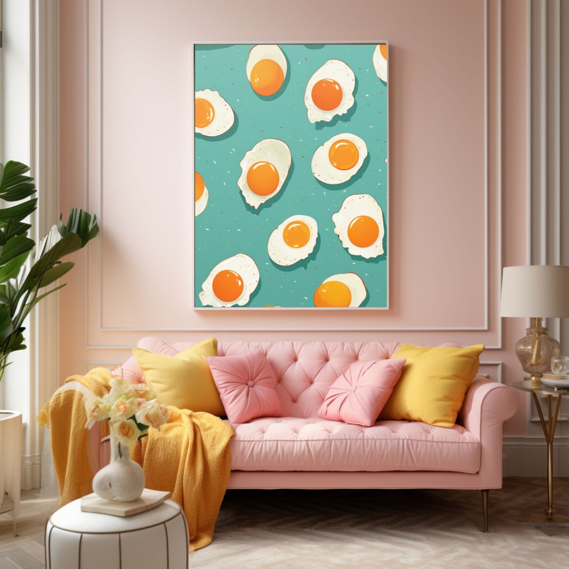 Sunny Side Up Fried Eggs Pattern Playful Modern Kitchen Art Poster