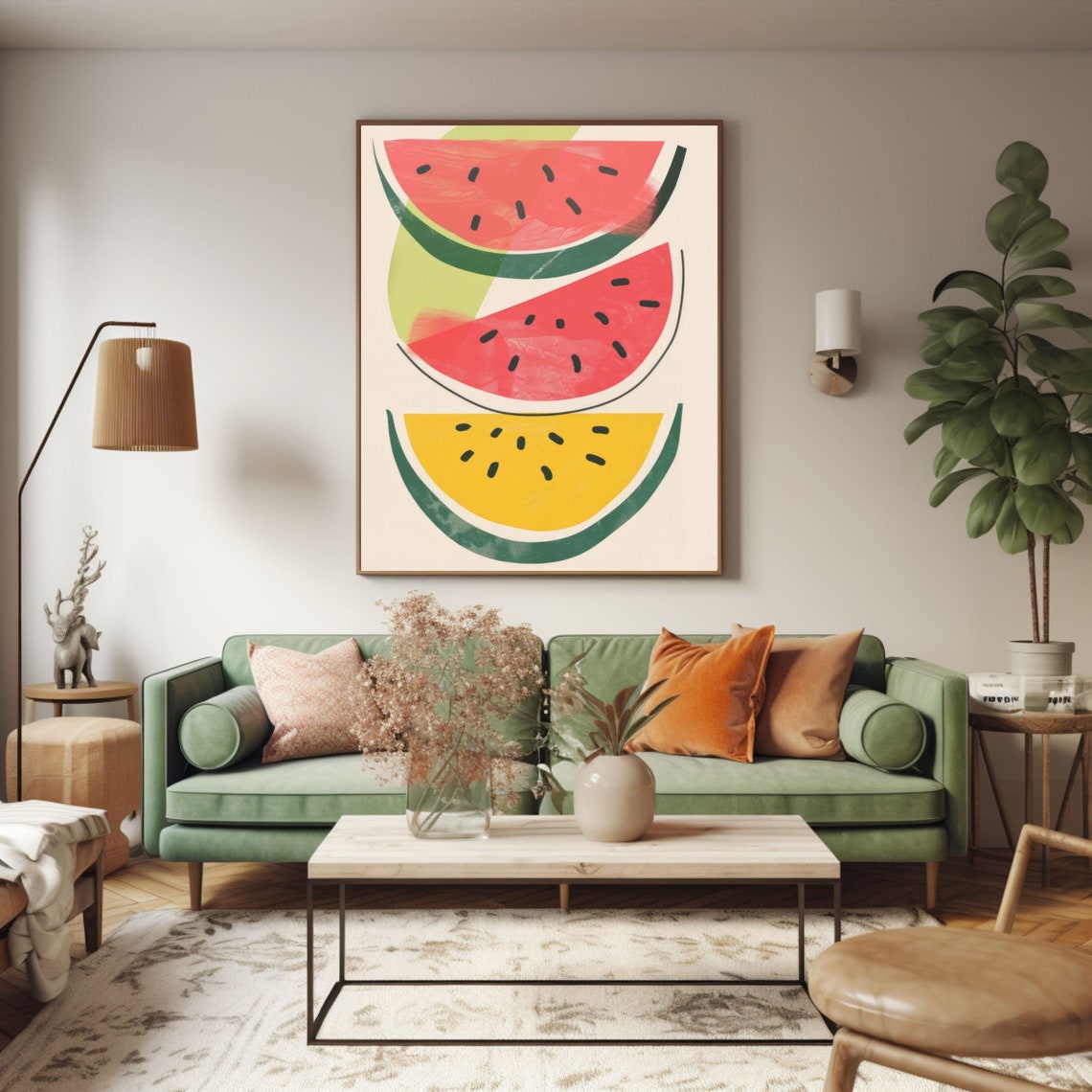 Modern Watermelon Slices Poster Pink Yellow Fruit Summer Kitchen Decor