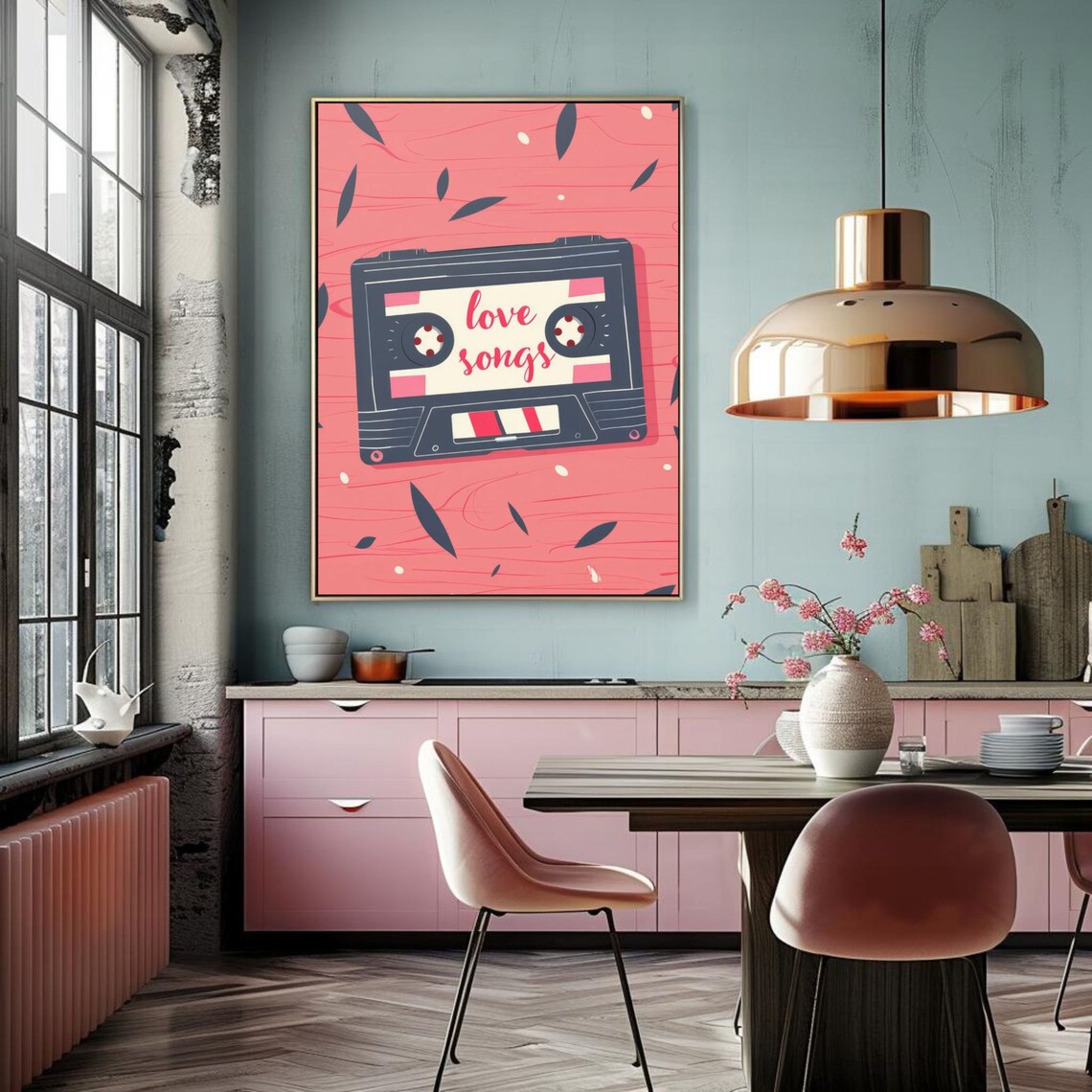Retro Cassette Love Songs Pink Dorm Room Teen Music Art Poster