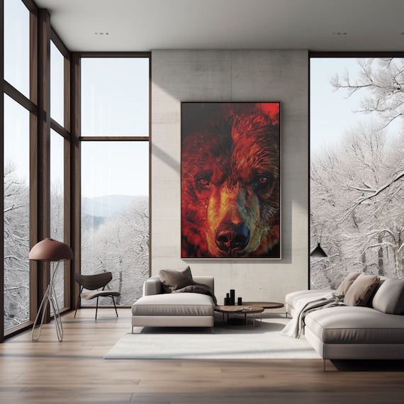 Fiery Red Grizzly Bear Close Up Dramatic Wildlife Portrait Art Poster
