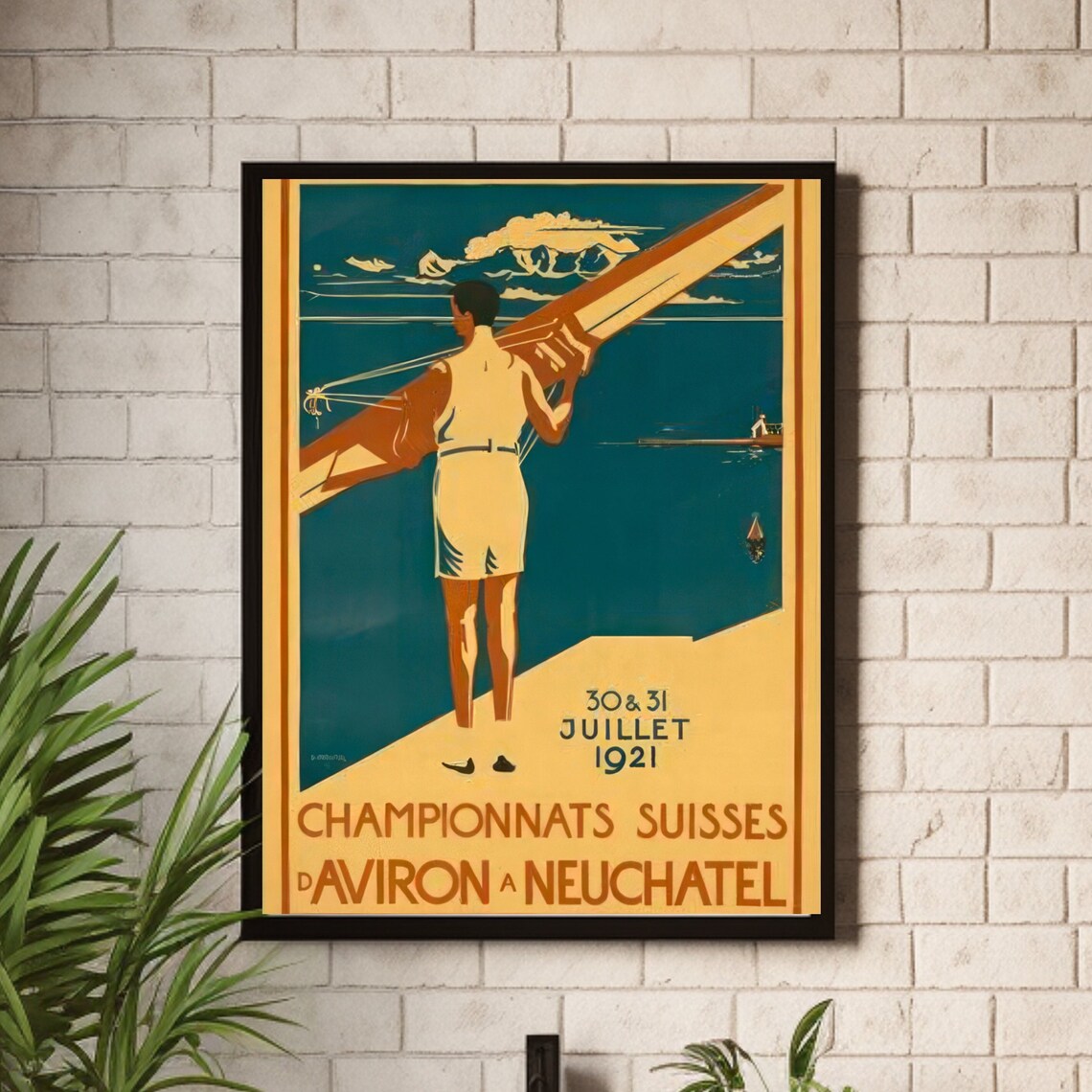 1921 Swiss Rowing Championships Neuchatel Vintage Sports Poster