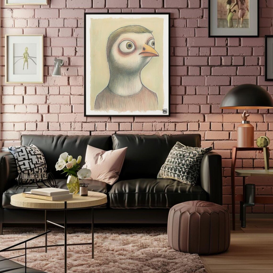 Bird Boy Surreal Wide-Eyed Portrait By Anastasia Ames Art Print