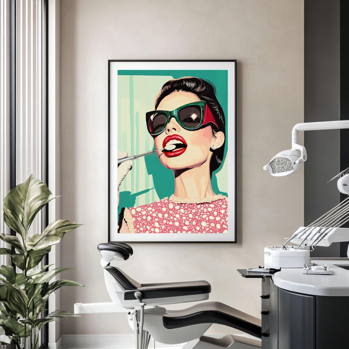 Retro Glam Woman Dental Check Up Pop Art Style Dentist Poster
