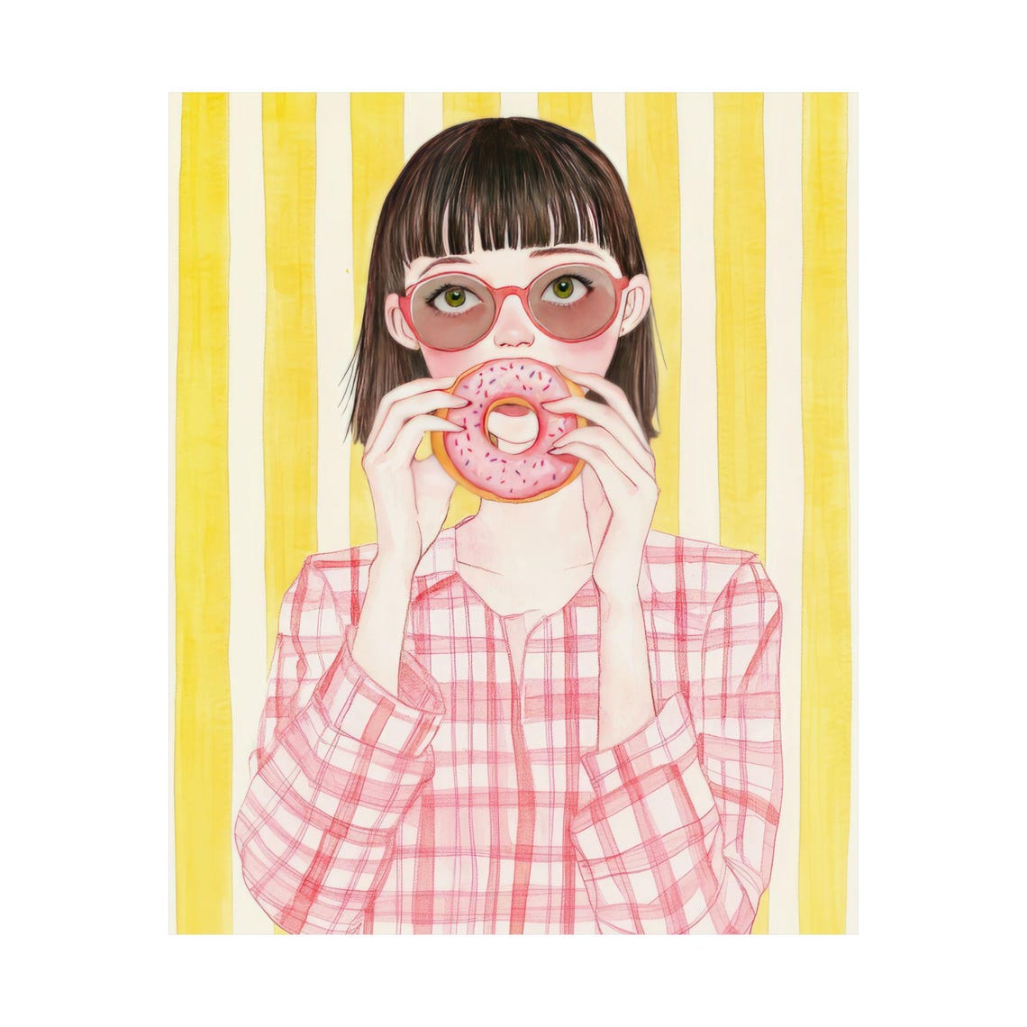 Cute Pink And Yellow Wall Art Girl With Donut Wall Art Cute Girl Poster Dorm Wall Art - Image 5