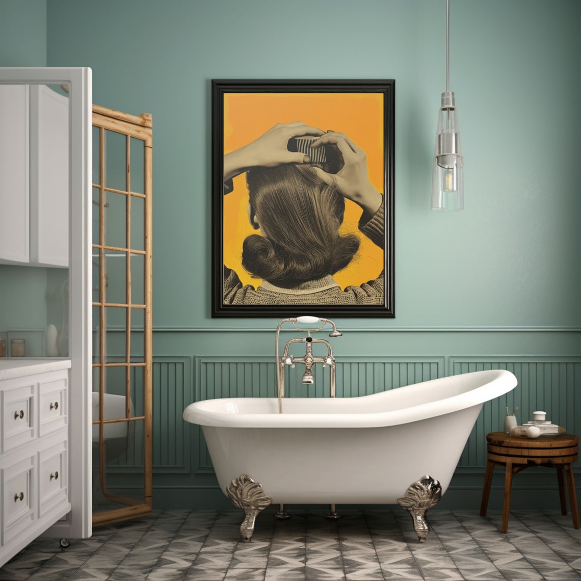 Woman Combing Her Hair Retro French Pop Art Beauty Salon Poster