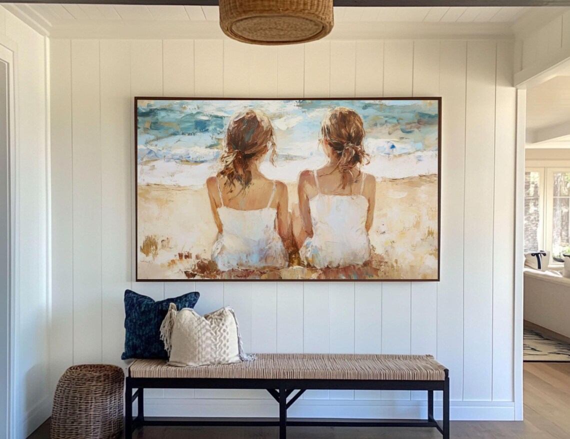 Beach Friendship Wall Art Print, Sisters Coastal