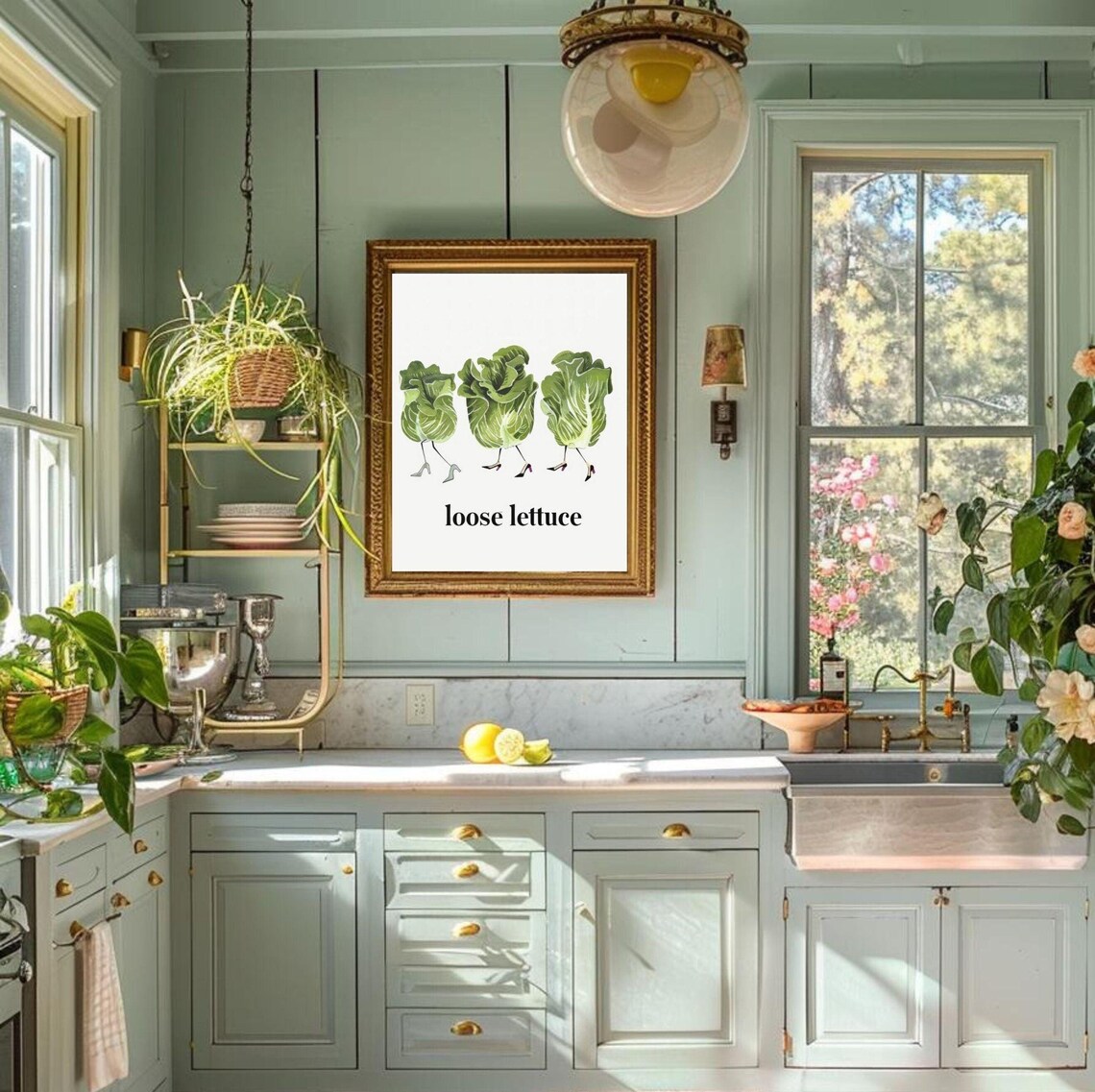 Loose Lettuce Wall Art Kitchen Poster Kitchen Decor Lettuce Print Funny Food Poster