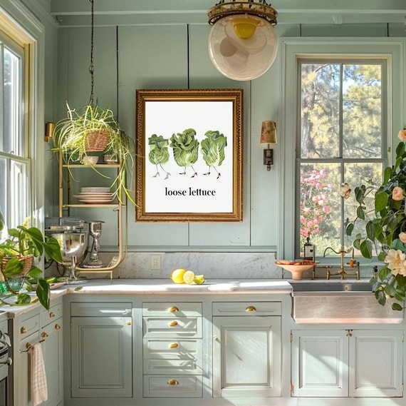 Loose Lettuce Wall Art Kitchen Poster Kitchen Decor Lettuce Print Funny Food Poster