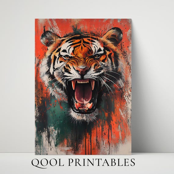 Tiger Graffiti Wall Art Bold Animal Poster Urban Style Print Chalk Street