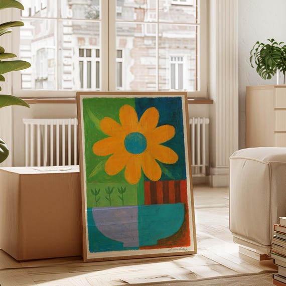 Bold Abstract Sunflower With Geometric Shapes
