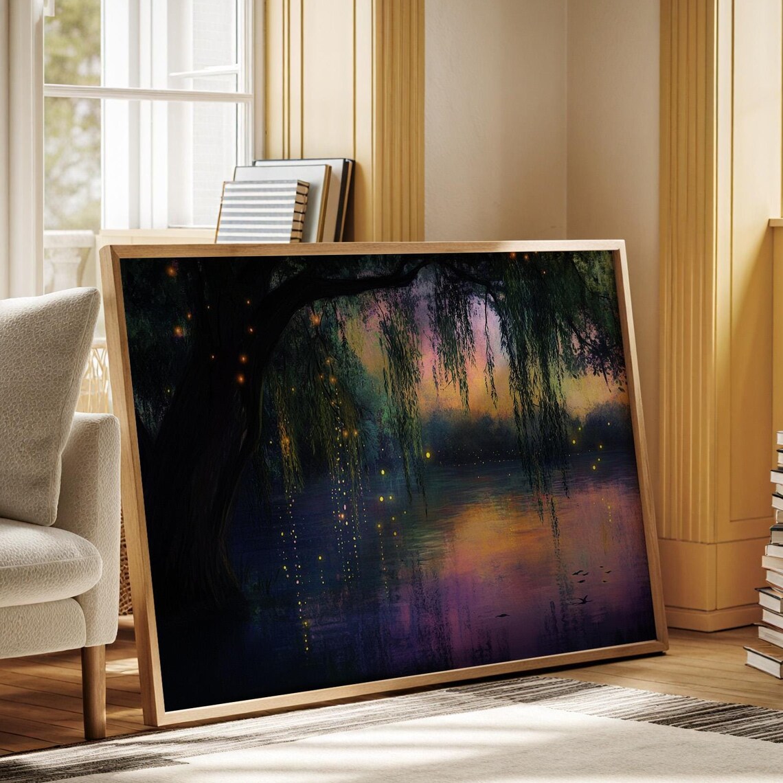 Enchanted Willow Tree at Twilight, Dreamy Wall Art Print