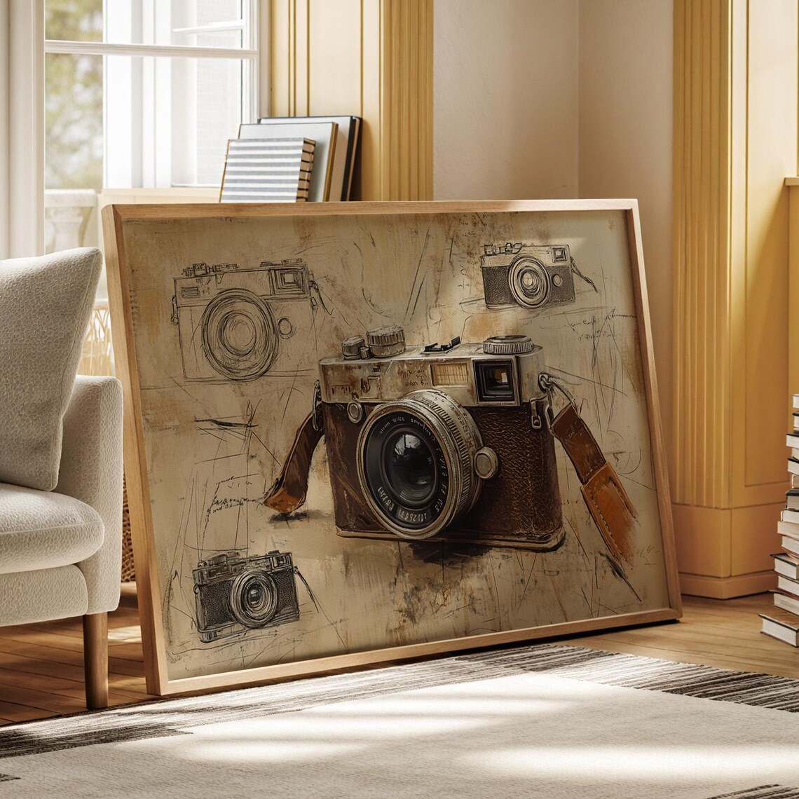 Vintage Camera Sketch Art Print, Retro Decor