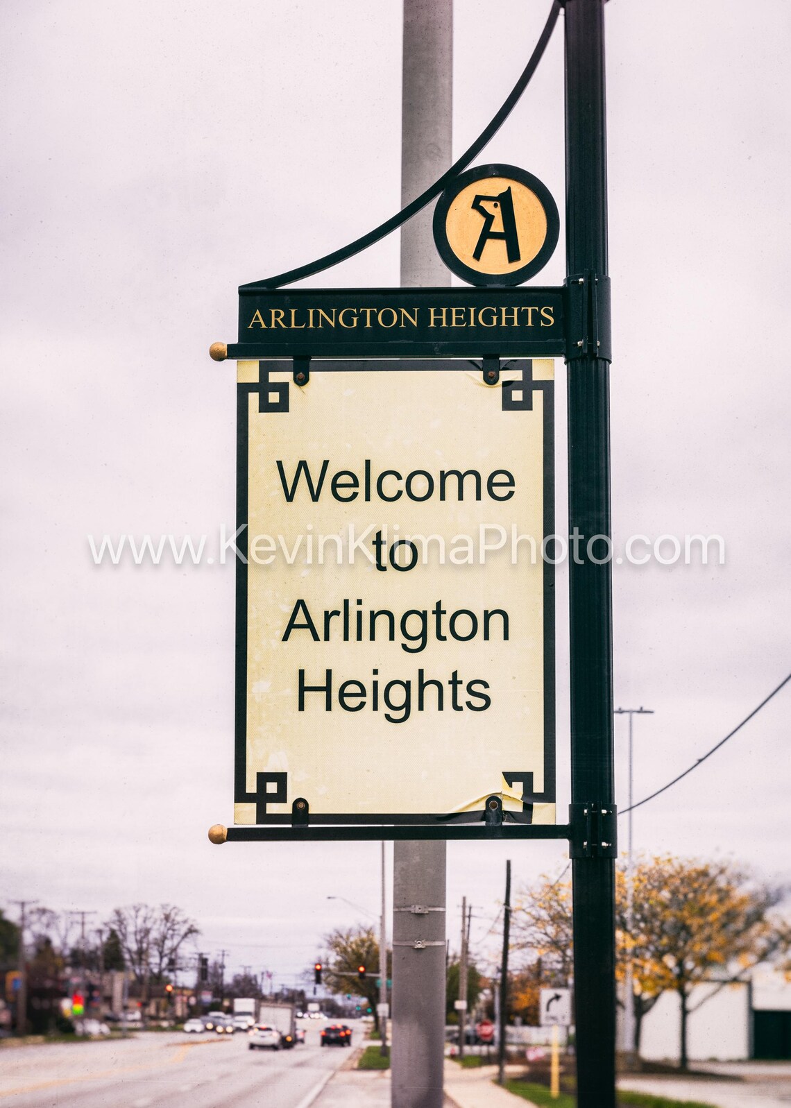 Arlington Heights Welcome Sign Chicagoland Street Black White Print - Image 2