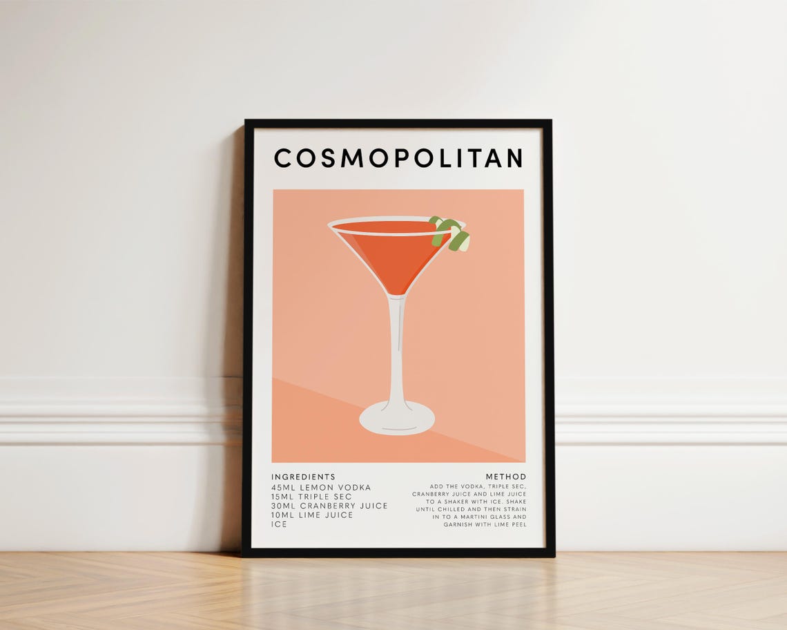 Cosmopolitan Cocktail Poster, Kitchen Wall Art