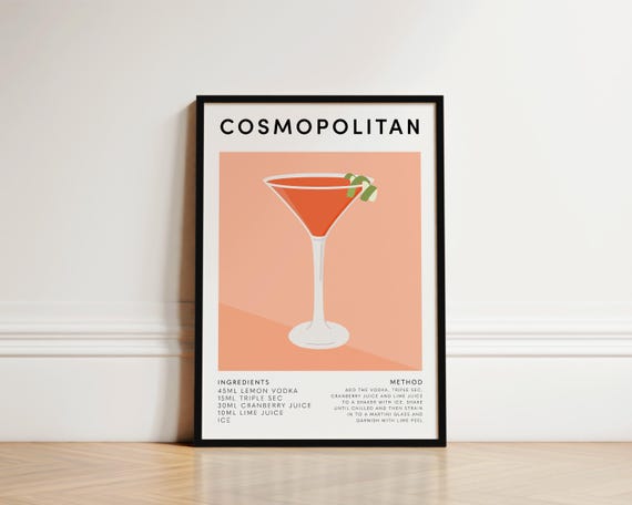Cosmopolitan Cocktail Poster, Kitchen Wall Art