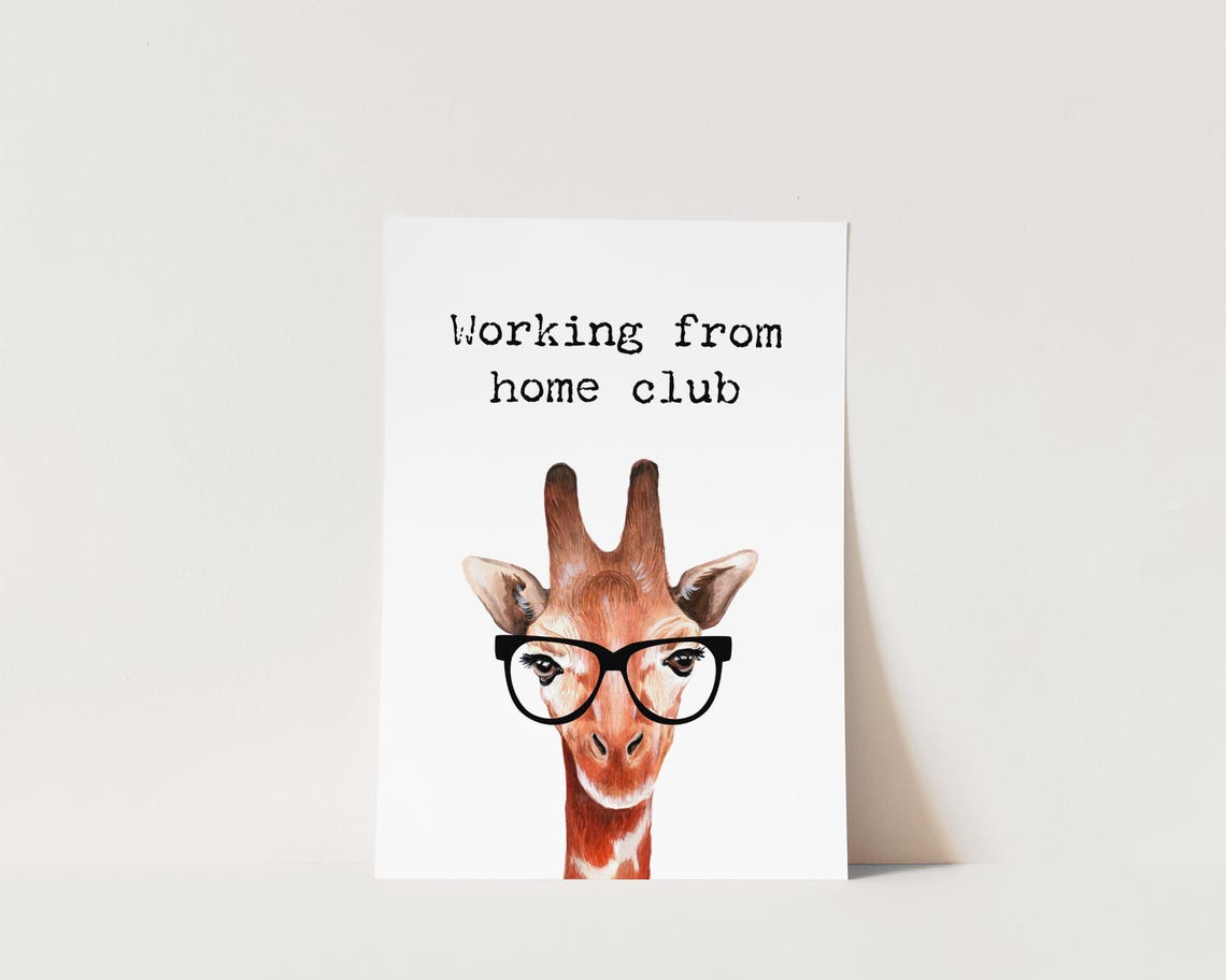 Funny Giraffe Working From Home Club Art Print - Image 3