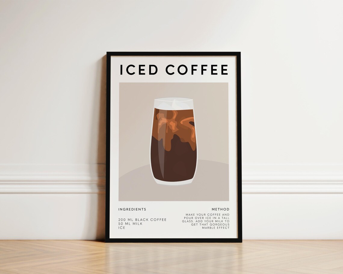 Iced Coffee Poster, Kitchen Wall Art