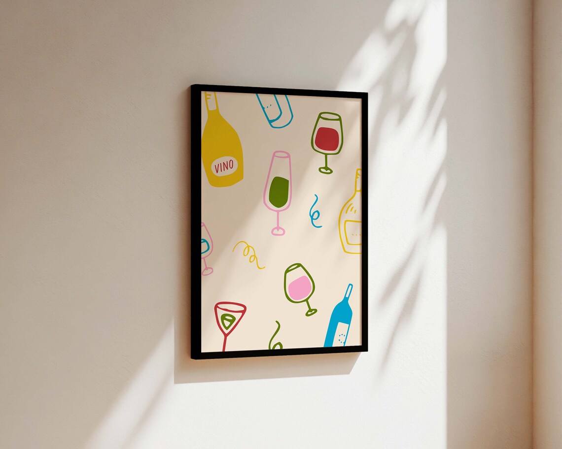Multicolored Wine Kitchen Poster, Handdrawn Style - Image 3