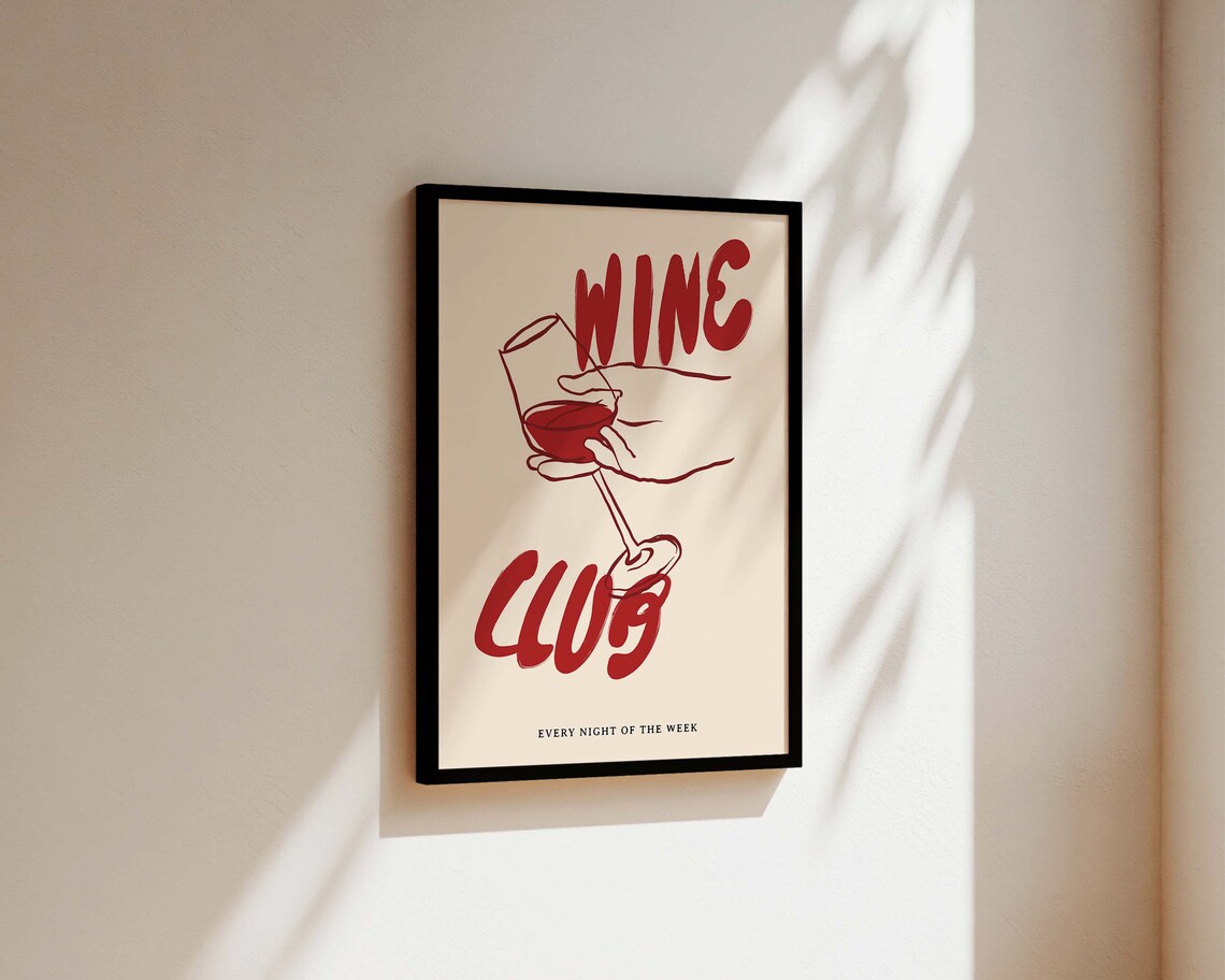 Wine Club Kitchen Print, Wine Line Art Poster - Image 3