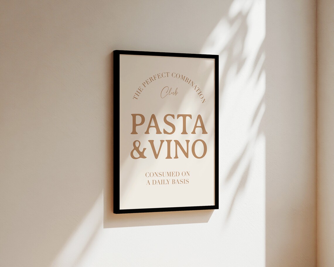 Pasta And Vino Kitchen Art Print, Neutral Decor - Image 3