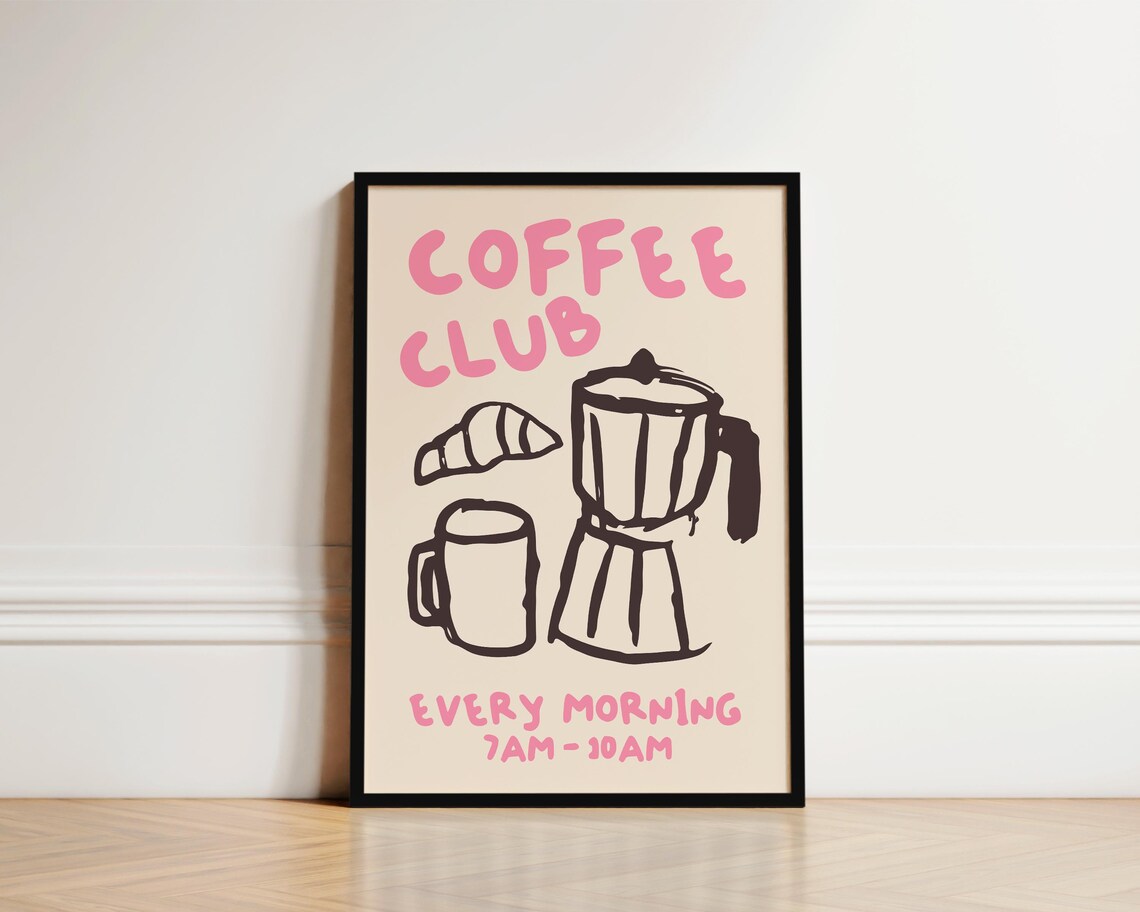 Coffee Club Hand-Drawn Kitchen Wall Art Print