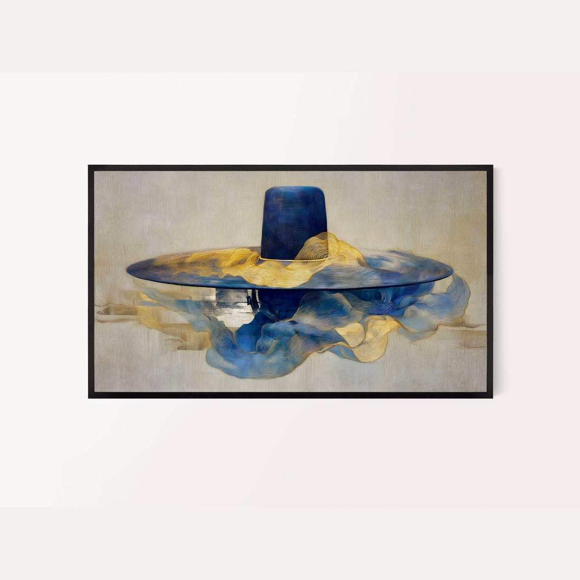 Korean Hanbok Dancers Semi Abstract Painting Gold Indigo Art Print