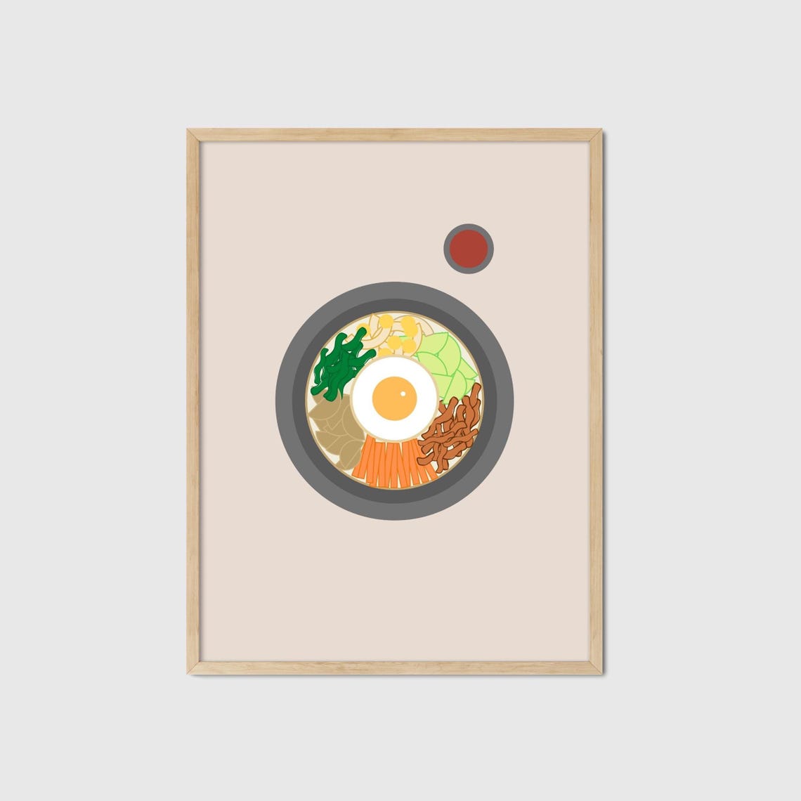 Bibimbap Korean Rice Bowl Fried Egg Minimalist Kitchen Poster Art
