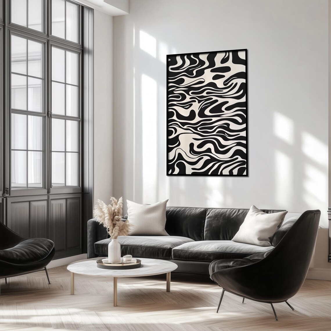 Abstract Zebra-Like Flow, Monochrome Pattern Art Print - Image 3